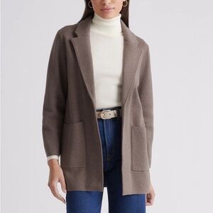 Quince Organic Cotton Knit Blazer Heather Brown Women’s M Chic